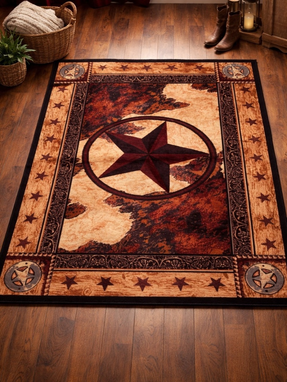 Rust and Cream Star Medallion Accent Rug